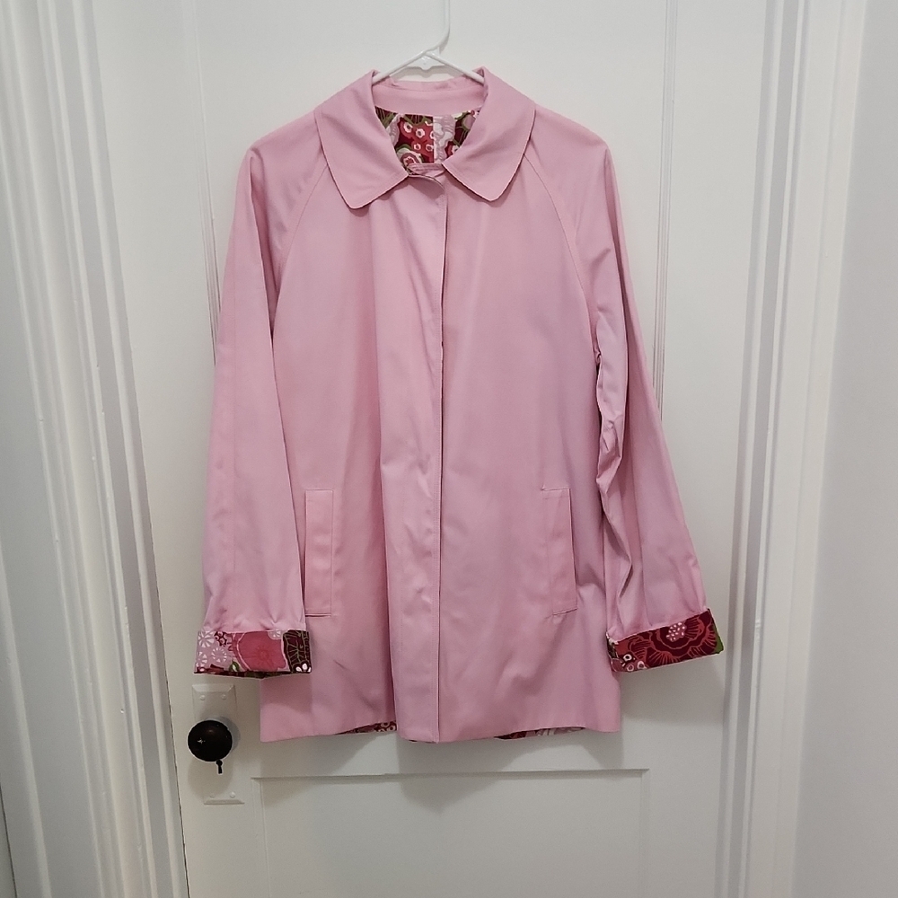 London Fog Light Pink Trench Coat with Patterned Cuff Detail